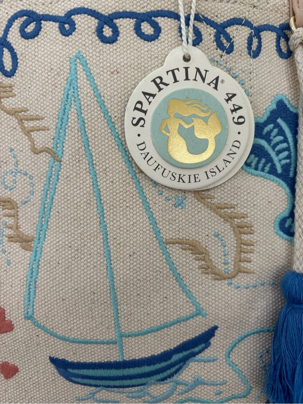 Spartina 449 Embroidered Sea Life Beach Tote ‘Overboard’ NWT Cotton Canvas